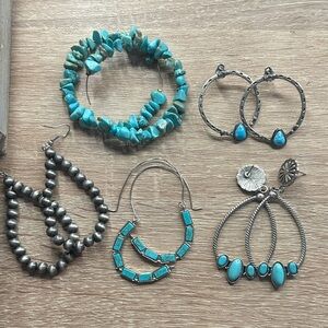 Turquoise Stone Hoop & Bracelet Jewelry Set - Turquoise